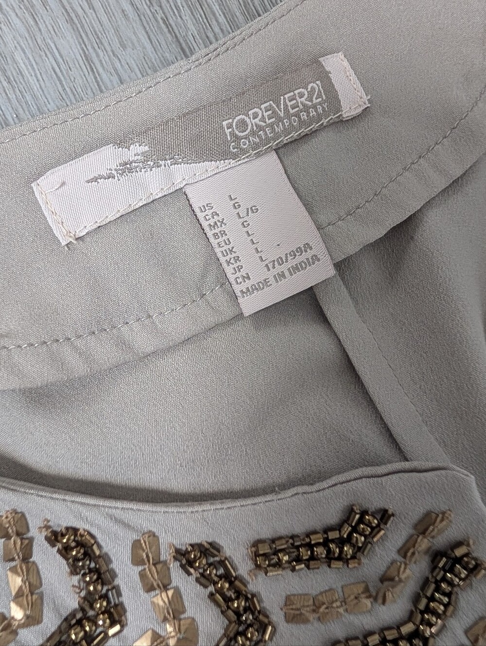 Forever 21 Boho Taupe Chevron Beaded Trim Open Front 3/4 Sleeve Kimono Jacket L - Picture 7 of 12